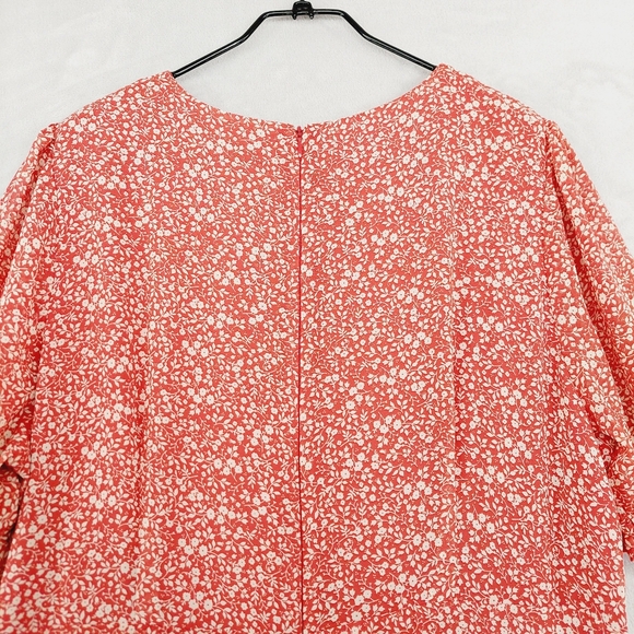 New Estelle V-Neck Short Sleeves Asymmetric Orange Floral Midi Dress P476 - Picture 6 of 9